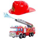 Kit Caminhão de Bombeiro com Som Bate e volta e Capacete infantil