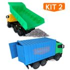 Kit Caminhão de Brinquedo Carrinho Infantil Caçamba Basculante Baú Container e Lixo Reciclado Resistente Alta Qualidade