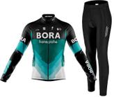 Kit Camisa Bike Bora Longa C/ Calça Espuma Refletivo Uv Mtb