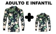 Kit Camisa Camuflada de Pesca Caça Pai e Filho com Proteção Solar Com Gola e Zíper - NORTREK