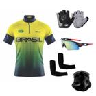 Kit Camisa Ciclismo C/ Proteção UV + Luvas Ciclismo + Óculos Esportivo + Manguito + Bandana