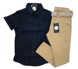 kit camisa jeans + calça masculina infantil menino 1 a 16 anos