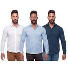 Kit Camisa Social Masculina Manga Longa Slim 3 Peças