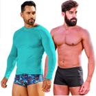 Kit Camisa Térmica Com Sunga Boxer Zíper Lateral e Bolso Proteção Térmica Uv Short Banho Com Ajuste Adulto Masculino Natação Surf Blusa Comprida - Sigma