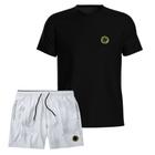 Kit Camiseta Algodão Estampada e Short Tactel Com Bolsos Masculino