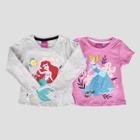 Kit Camiseta Infantil Disney Princesas Glitter Cinderela e Ariel Menina - 2 Peças
