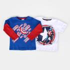 Kit Camiseta Infantil Marvel Malha Avengers Capitão América Menino - 2 Peças