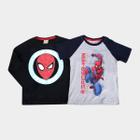 Kit Camiseta Infantil Marvel Meia Malha Homem-Aranha Menino - 2 Peças