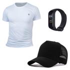Kit Camiseta Masculina Camisas 100% Algodão Slim Basicas + Boné + Relógio