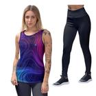 Kit Camiseta Regata Feminina Calça Legging Cavada Proteção UV50 Blusa Musculação Caminhada