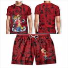 Kit Camiseta + Short Masculino Adulto e Infantil Monkey D. Luffy One Piece Praia