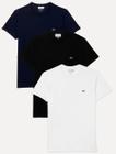 Kit Camisetas Lacoste Masculinas Jersey Pima Cotton Preta/Branca/Azul Marinho 3UN