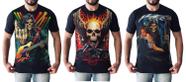 Kit Camisetas Masculina Skull Rock Camisas Pretas Caveiras Basicas Atacado