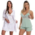 KIT Camisola Amamentação com Robe Gestante + Baby Doll Amamentar Moda de Baixo - V205