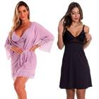 Kit Camisola Amamentação com Robe Lavanda + Camisola Maternidade Pós Parto Moda de Baixo - V208