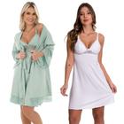 KIT Camisola Maternidade Amamentação com Robe + Camisola Amamentar Gestante Estilo Sedutor - V202