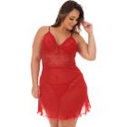 Kit Camisola Plus Size Tule Transparente Curta Com Calcinha