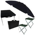 Kit Camping Maleta / Mesa Dobravel Portatil + 2 Banquetas + Guarda Sol 2 M