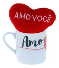 Kit Caneca Com Coração De Pelúcia Amo Você Presente Xícara - Duandra Megastore