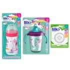 Kit Caneca Infantil Antivamento 207ml e Mamadeira Evolution 300ml e Bico Refil Lillo