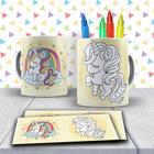 Kit Caneca para pintar Unicórnio + Jogo de canetinhas Laváveis