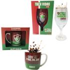 Kit Caneca Porcelana Sou Tricolor 300ml Café + Taça 330ml Bebidas Força Gloria Tradição Fluminense