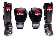 Kit Caneleira Classic e Luvas de Muay Thai Prospect Black e Silver MKS