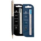 Kit Caneta Luxo Crown Metal Capricci Esferográfica YW12601-Y Cores Preto Prata + 2 Cargas Extras Azul Preta