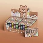 Kit Caneta Marca Texto Decorado Ursinho Cute Bear Fofo Colorido Blister c/ 6 Cores Papelaria Kwaii