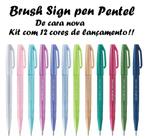 Kit Caneta Pentel Brush Sign Pen C/ 12 Cores Pastel