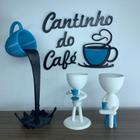 Kit Cantinho Do Café - Vasinhos, Xícara Flutuante E Letreiro - Azul