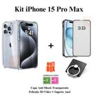 Kit Capa Anti Impactos + Pelicula 3D de Vidro + Suporte de Anel para Iphone 15 15 PRO 15 PRO MAX 15 PLUS