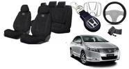 Kit Capa Assentos Tecido Honda City 09-16 + Volante + Chaveiro - Aero Print