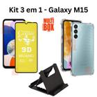 Kit Capa Capinha Anti Impactos + Película de Cerâmica Fosca + Suporte de Mesa para Samsung Galaxy M15