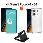 Kit Capa Capinha Transparente Anti Impacto + Película de Cerâmica + Suporte de Mesa Para Poco X6 5G