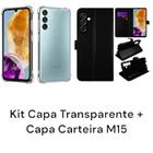 Kit Capa Capinha Transparente + Capa Carteira Preta Para Samsung Galaxy M15