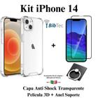 Kit Capa Capinha Transparente + Película 3D Vidro + Anel Suporte para Iphone 14