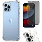 Kit Capa Capinha Transparente + Película 3D Vidro Privacidade + Película Câmera Traseira Para Iphone 12 Pro Max