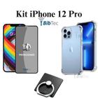 Kit Capa Capinha Transparente + Película 3D Vidro Privacidade + Suporte de Anel para Iphone 12 Pro