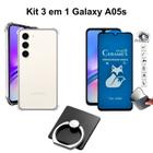 Kit Capa Capinha Transparente + Película Cerâmica Fosca Privacidade + Anel Suporte para Samsung A05s