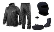 Kit Capa Chuva Jaqueta Calça Delta Flex Pvc + Polaina Galocha + Toca Capuz Ninja Balaclava Frio Preta