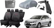 Kit capa couro Jac J3 2011 a 2017 + limpadores + para-brisa