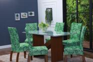 Kit Capa de Cadeira 4 Peças Sala de Jantar Protege o Estofado Renova o Visual Malha Gel Estampa 11 Folhas Verde e Preto