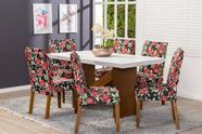 Kit Capa de Cadeira 4 Peças Sala de Jantar Protege o Estofado Renova o Visual Malha Gel Estampa 21 Floral Vermelho e Pre
