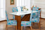 Kit Capa de Cadeira 4 Peças Sala de Jantar Protege o Estofado Renova o Visual Malha Gel Estampa 3 Floral Azul