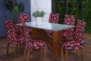 Kit Capa de Cadeira 4 Peças Sala de Jantar Protege o Estofado Renova o Visual Malha Gel Estampa 4 Folhas Vermelho e Pret