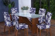 Kit Capa de Cadeira 4 Peças Sala de Jantar Protege o Estofado Renova o Visual Malha Gel Estampa 6 Floral Azul Marinho