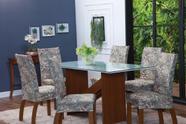 Kit Capa de Cadeira 4 Peças Sala de Jantar Protege o Estofado Renova o Visual Malha Gel Estampa 9 Floral Azul e Bege