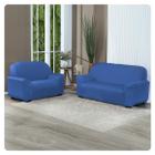 Kit Capa De Sofá Lisa 3 E 2 Lugares Cor Azul Turquesa