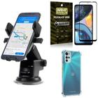 Kit Capa Moto G22 + Suporte Veicular Ventosa Automático + Película Vidro 3D